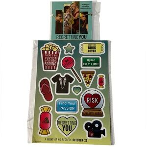 Regretting You movie “no regrets” necklace & Sticker Sheet with Fun Designs